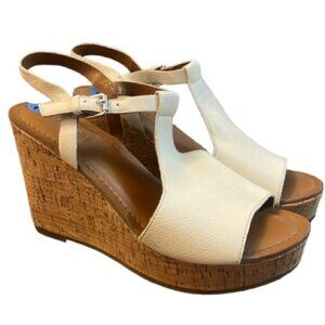 Never Worn Franco Sarto White Leather Clinton Cork Wedge Sandals Size 7.5